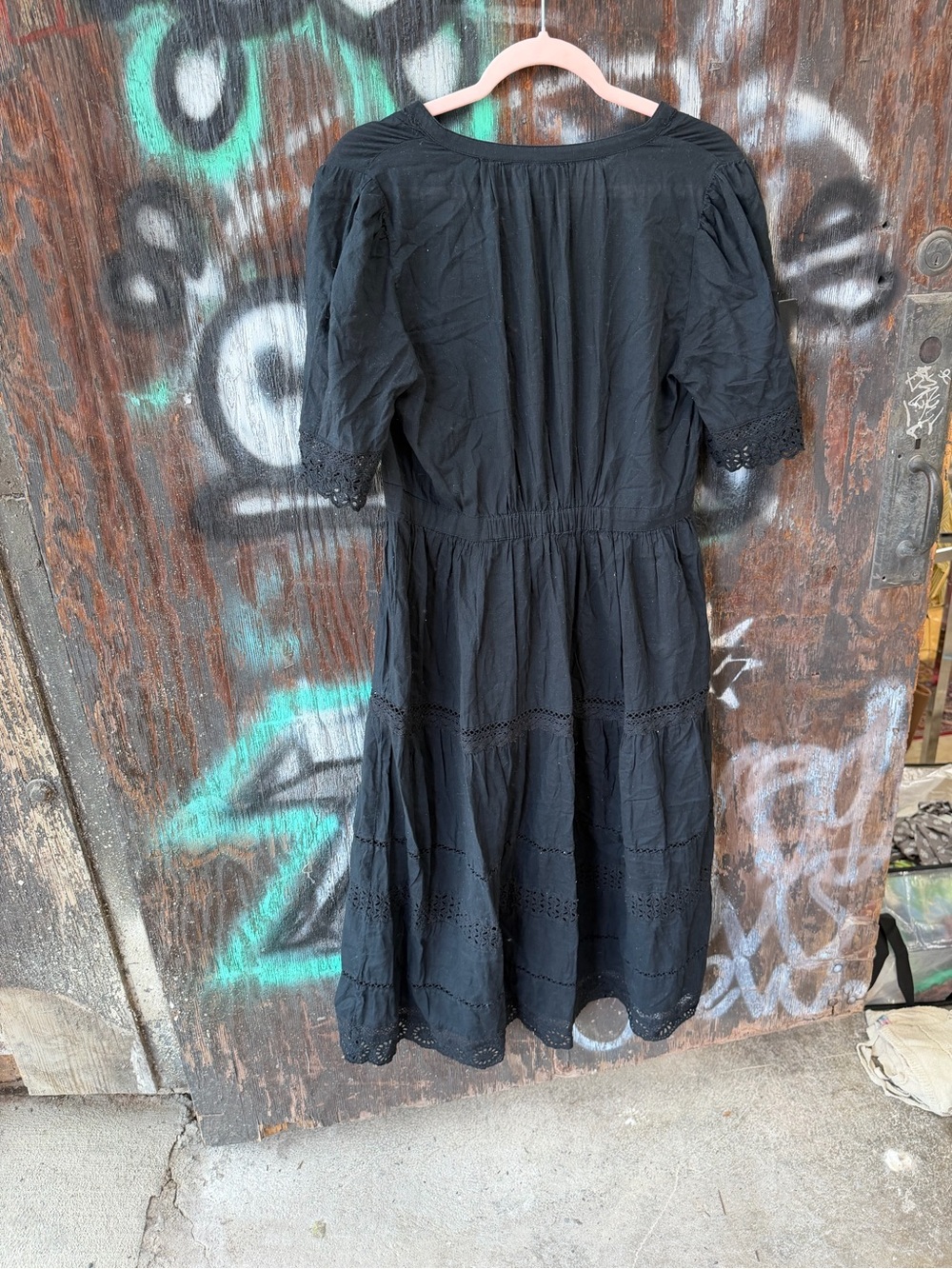 GAP Black Eyelet Button-Front Midi Dress - Picture 7 of 7